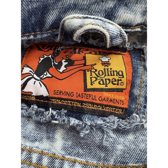 Rolling Paper Vintage Large Distressed Acid Wash Denim Women’s Jean Jacket Boho - Picture 2 of 13